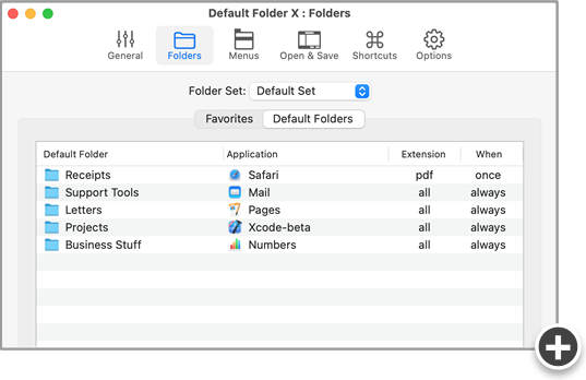 Add favorite and default folders so you can get to them quickly.