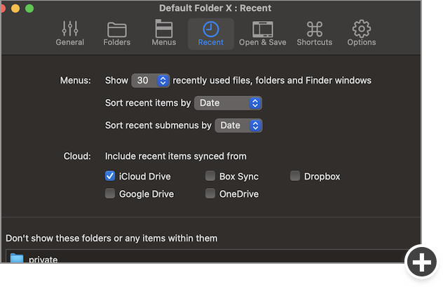Track recently used files, folders, Finder windows, and items synced from the cloud.